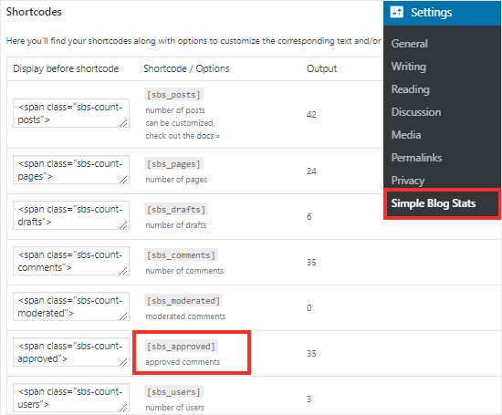 Simple Blog Stats Plugin settings page